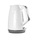 White and grey plastic electric kettle. Close up. Isolated on a white background