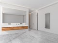 White and grey shower room with wood shelf vanity. Corner view Royalty Free Stock Photo