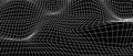 White grid distortion on black background. Waved mesh surface. Net with curvatured effect. Checkered pattern deformation