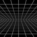 White grid lines form a three-dimensional perspective on a black background, creating Royalty Free Stock Photo