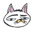 White Grumpy cat head Sticker with blue eyes, sassy and sarcastic expression Royalty Free Stock Photo