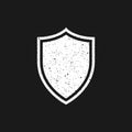 White grunge shield icon on black background. Vector illustration