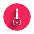 White Guitar icon isolated with long shadow. Acoustic guitar. String musical instrument. Red circle button. Vector Royalty Free Stock Photo