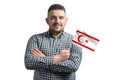 White guy holding a flag of Turkish Republic of Northern Cyprus smiling confident with crossed arms isolated on a white background Royalty Free Stock Photo