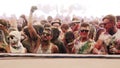 White guys covered in powder dance at holi colour festival in slow motion