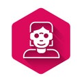 White Hacker or coder icon isolated with long shadow background. Programmer developer working on code, coding, testing Royalty Free Stock Photo