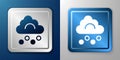 White Hail cloud icon isolated on blue and grey background. Silver and blue square button. Vector