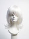 White hair wig on a woman mannequin on white background.