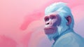 Dreamlike Creatures: Greyhaired Ape In Speedpainting Style On Pink Background Royalty Free Stock Photo