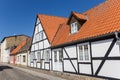 White half timbered house in the old town of Grimmen