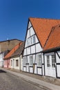 White half timbered house in the old town of Grimmen