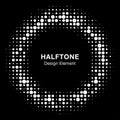 White Halftone circle vector frame with black abstract random dots, logo emblem design element Royalty Free Stock Photo