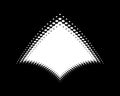 White halftone distort logo. Vector technology emblem. Halftone dots curved gradient pattern texture background