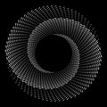 White halftone spiral circle with waves in sea style over black background