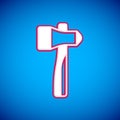 White Hammer icon isolated on blue background. Tool for repair. Vector