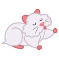 White hamster stretches and yawns cute cartoon doodle illustration.