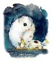 White hamster. Watercolor hand drawn illustration.