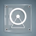 White Hamster wheel icon isolated on grey background. Wheel for rodents. Pet shop. Square glass panels. Vector Royalty Free Stock Photo