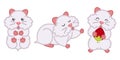 White hamsters in different poses set. Cute cartoon doodle illustrations. Royalty Free Stock Photo