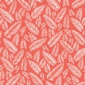 White hand drawn abstract herringbone leaves on red background vector seamless pattern. Tribal marks. Fresh floral print