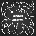 White hand drawn arrows set on gray background. Arrow, cursor Icon. Vector pointers collection. Royalty Free Stock Photo