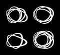 White Hand drawn circle emblems. Sketch drawing scribble circle lines. Doodle circular logo design elements. Vector.