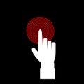 White hand with index finger touching or pushing red target aim