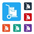 White Hand truck and boxes icon isolated on white background. Dolly symbol. Set icons in color square buttons. Vector Royalty Free Stock Photo