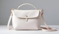 White Handbag with Button Flap and Top Handle on Neutral Display Royalty Free Stock Photo