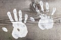 hands paint prints on wood Royalty Free Stock Photo