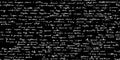 White handwritten illegible phrases seamless pattern with blots on black background