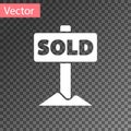 White Hanging sign with text Sold icon isolated on transparent background. Sold sticker. Sold signboard. Vector