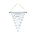 White hanging triangle pennant. Blank fabric flag, advertising banner vector illustration