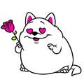 White happy cat love flower greeting card valentine animal character cartoon Royalty Free Stock Photo