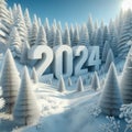 White 2024, Happy new year celebration in snowy forest. AI generated