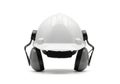 White hard hat with ear protection isolated on white background Royalty Free Stock Photo
