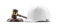 Profile of White Hard Hat and Gavel Isolated on a White Background Royalty Free Stock Photo