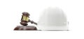 White Hard Hat and Gavel Isolated on a White Background Royalty Free Stock Photo