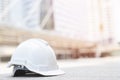 White hard safety wear helmet hat engineer in the project at construction Royalty Free Stock Photo