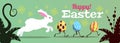 White hare rabbit runs after fleeing Easter eggs ,vector illustration