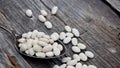 White haricot beans on an old wooden table Royalty Free Stock Photo