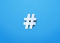 White hashtag symbol on a blue background