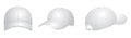 realistic white baseball cap set back front and side views on white background. Royalty Free Stock Photo