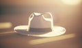 a white hat sitting on top of a wooden table next to a window Royalty Free Stock Photo
