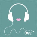 White headphones with cord. Pink lips Love Music Royalty Free Stock Photo