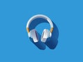 Flat vector illustration featuring White Headphones in a Flat Style in Blue Color Background