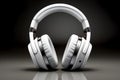 White headphones isolated on black background. Wireless and wired headset with noise cancelling. Royalty Free Stock Photo