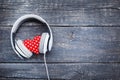 Headphones with red fabric heart