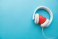 White headphones with red heart sign Royalty Free Stock Photo