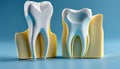 White healthy tooth, different tools for dental care. Dental background, Generative Ai